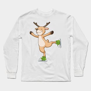 Deer at Ice skating with Ice skates Long Sleeve T-Shirt